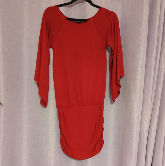 Handmade Red Goddess Dress or tunic Angel Sleeves Bell Sleeves Hippie bohemian - Picture 2 of 4